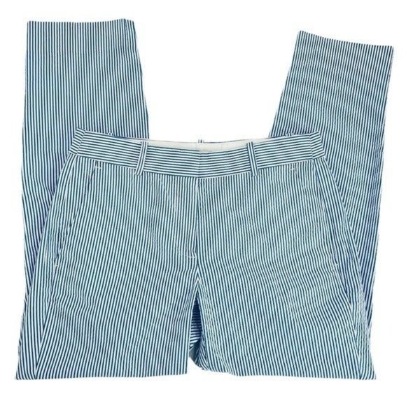 J. CREW Seersucker Blue & White Striped Ankle Pants Size 2